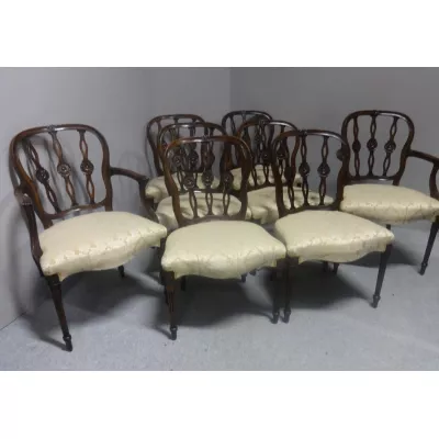 Set/Satz von acht Adams Mahagoni Stühlen Massivholzstühlen antik ca. 1900