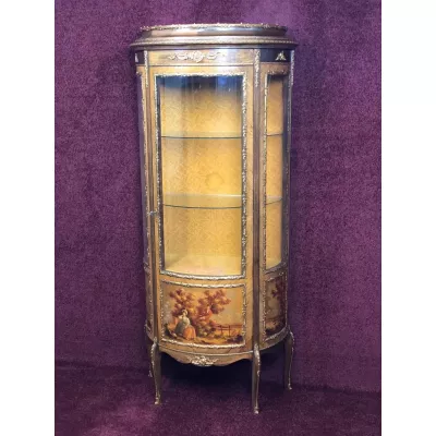 Französische Messing Vitrine antik handbemalt und vollständig restauriert ca. 1930