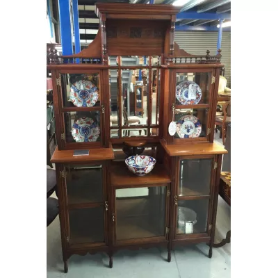 Walnussholz Vitrine Kunsthandwerk Glasvitrine antik ca. 1890