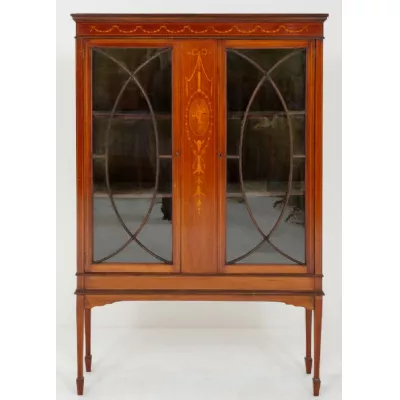 Sheraton Revival Mahagoni Vitrine antik Massivholzschrank ca. 1880