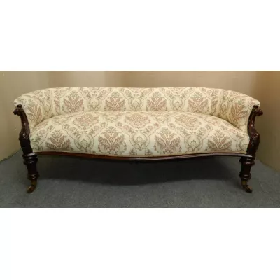 Antikes Mahagoni Sofa Creme Serpentinenform Massivholzsofa ca. 1890