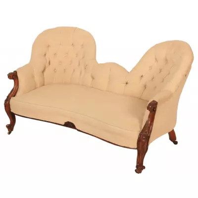 Doppellöffel double spoon Sofa antik cremefarbenes Cordpolster Palisander, ca. 1850