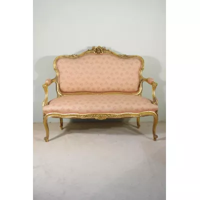 Zweisitziges Sofa aus französischem Gold/Goldholz im Stil von Louis XV. antik ca. 1880