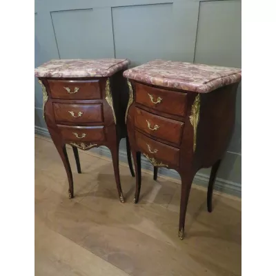 Paar Nachttische aus Königsholz Louis XVI Stil Bettschränke mit Marmor antik ca. 1920
