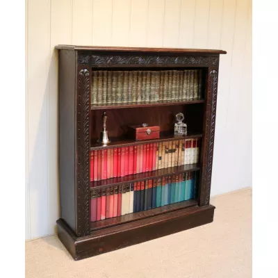 Dunkler offener Bücherschrank Eiche Massivholzschrank antik ca. 1880