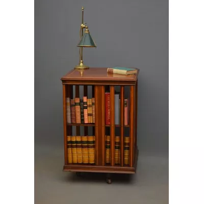 Drehbares kleines Bücherregal antik Mahagoni Massivholzregal mit Satinholz Einlage ca. 1900