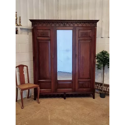 antiker edwardian/edwardianischer Eichen Doppelkleiderschrank,  ca. 1900