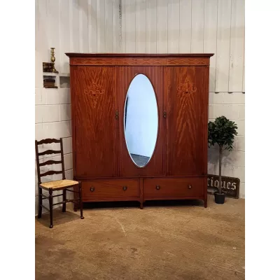 antiker edwardianischer Mahagonikleiderschrank, mit Spiegeltür ca. 1900
