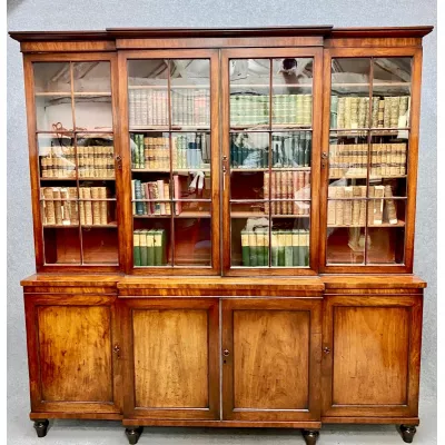 Antikes George IV Mahagoni Breakfront Bücherschrank 