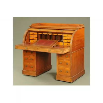 Viktorianischer Nussbaum Zylinder Top Schreibtisch Massivholz antik ca 1870