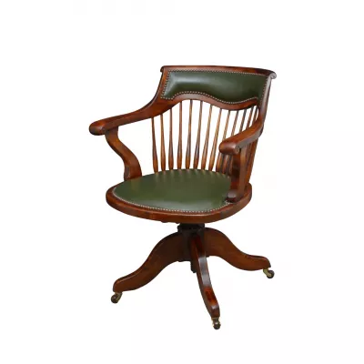 Antike Leder Drehstuhl Massivholz Mahagoni ca. 1920
