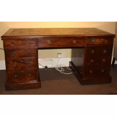 Antiker Mahagoni Pedestal Desk, Sockelschreibtisch, um 1880