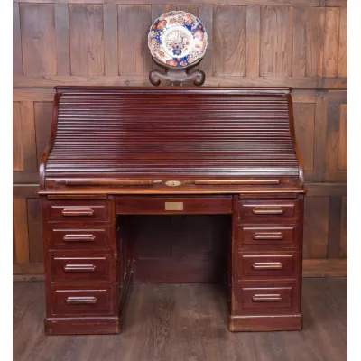 Fabelhafter Rolltisch aus rotem Nussbaum, Rolltop Schreibtisch antik , ca. 1890