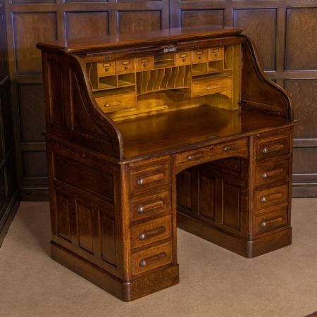 Rolltop Schreibtisch Eiche Massivholztisch ca. 1890