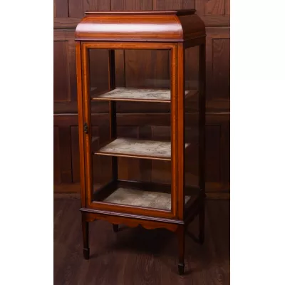 Glasvitrine mit Intarsien Mahagoni Mittel Vitrine mit vier Glasfronten zu allen Seiten, antik ca. 1890