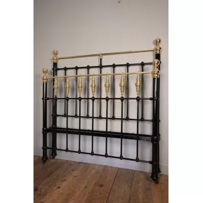 Gusseisen Doppelbett Eisen Messing Bett antik Schwarz Goldfarben ca. 1880