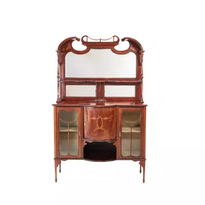 Antike edwardianische Mahagonivitrine mit Intarsien von 1905 