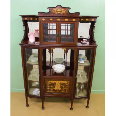 Antike Jugendstil Mahagonivitrine mit Intarsien von 1890