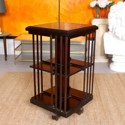 Mit Intarsien versehenes, drehbares Bücherregal Mahagoni revolving antik ca. 1890