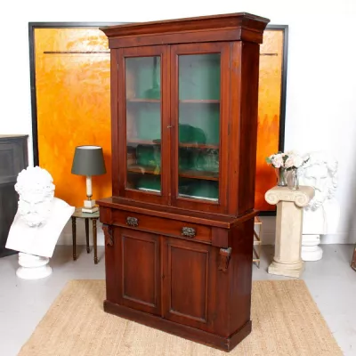 Viktorianischer verglaster Mahagoni Bücherschrank Massivholz antik ca 1880