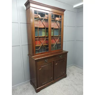 Mahagoni Bücherschrank verglast Massivholz antik ca 1890