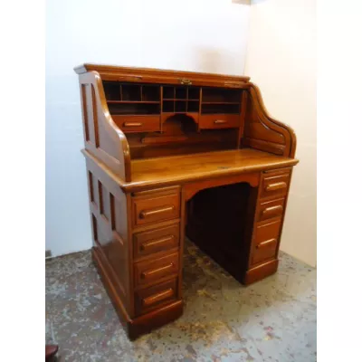 Viktorianischer Nussbaum Rolltop Schreibtisch Massivholz antik ca 1880