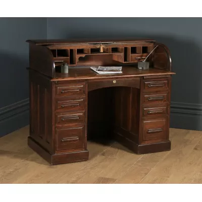 Edwardianischer Eichen Rolltop Schreibtisch Massivholz antik ca 1910