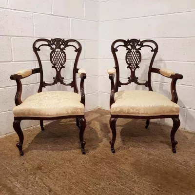 Edwardianisches Paar Mahagoni Stühle Massivholz antik ca 1900