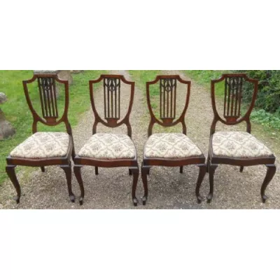 Satz von vier Salonstühlen Mahagoni mit Intarsien antik ca. 1900