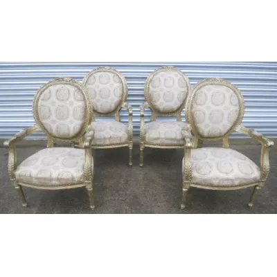 Set von vier vergoldeten Salonsesseln Massivholz antik ca 1910
