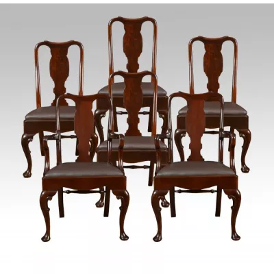 Set mit sechs Stühlen mit hoher Rückenlehne im Queen-Anne-Stil