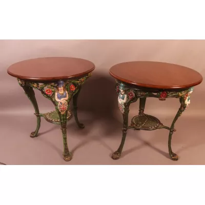 seltenes, antikes Tischchen mit Tischplatte aus Mahagoni Massivholz Gusseisen 1860