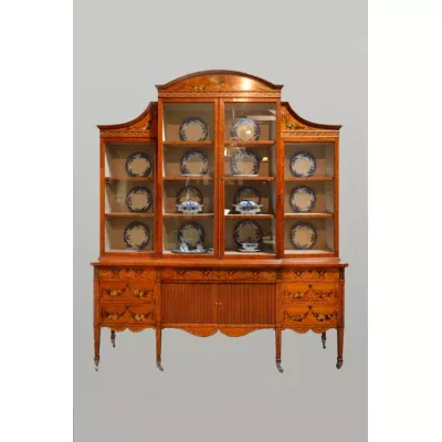 Große, antike Vitrine aus Satinholz Massivholz um 1850