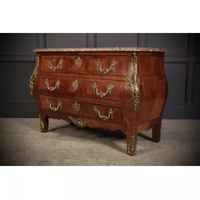 Ovale Louis XV.-Kommode mit Marmorplatte aus Königsholz Massivholz 1760 antik
