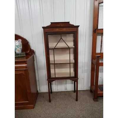 Edwardianische Vitrine mit Intarsien aus Mahagoni Massivholz antik