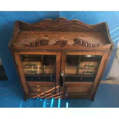 Antiker, edwardiansicher Schmuckschrank aus Eichenholz Massivholz um 1910