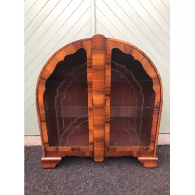 Antike Art-Deco-Vitrine aus Walnussholz
