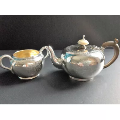 Antikes, viktorianisches Set aus Teekanne und Zuckerdose aus Sterlingsilber von George Fox 1877/78