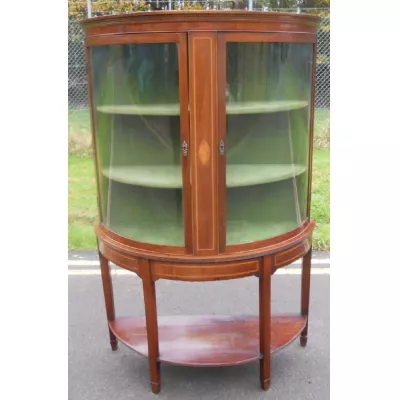 Antike edwardianische Inlaid Mahagoni-Bowfront Vitrine