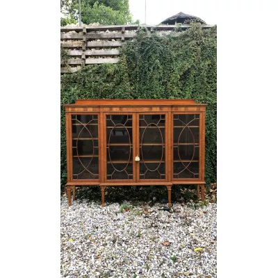 Antiker edwardianischer Inlaid Breakfront Bücherschrank aus Satinholz