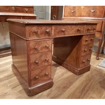 Antiker Pedestal Desk aus Wurzelnussholz Massivholz 19. Jh