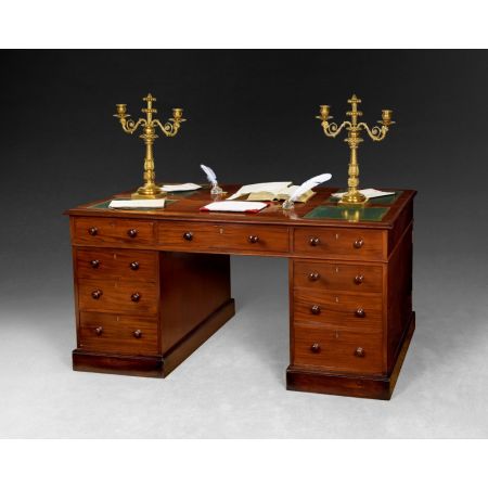 Antiker Partners Desk aus Mahagoni Massivholz 1850