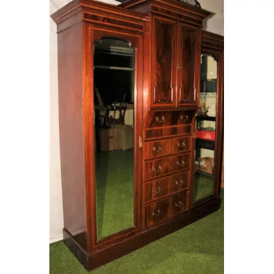 Großer Massivholz Kleiderschrank aus Mahagoni, antik ca. 1900