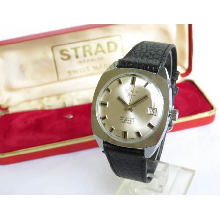 Antike Herren Strad wrist watch/Strad Armbanduhr aus Edelstahl 1960