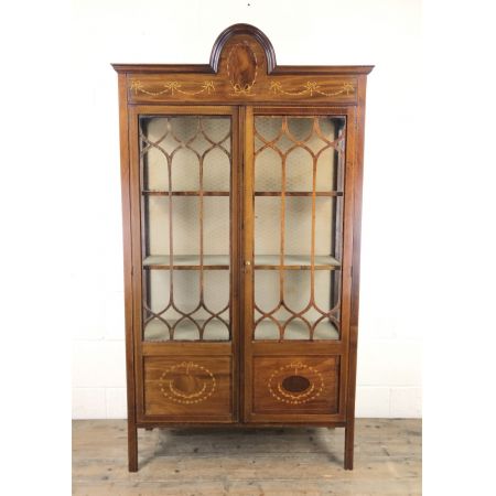 Antike Inlaid Glasvitrine aus Mahagoni