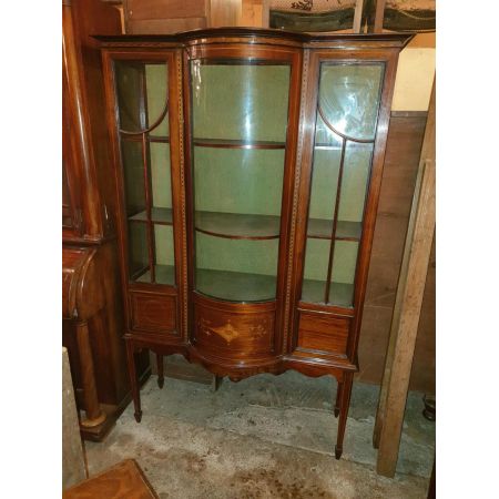 Antike Inlaid Bowfront Vitrine aus Mahagoni