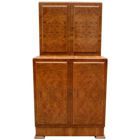 Antiker Art Deco Cocktailschrank mit Walnussfront