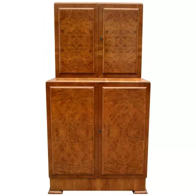 Antiker Art Deco Cocktailschrank mit Walnussfront