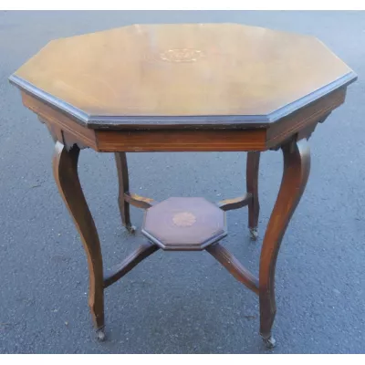 Antiker achteckiger Inlaid Mitteltisch aus Mahagoni um 1900