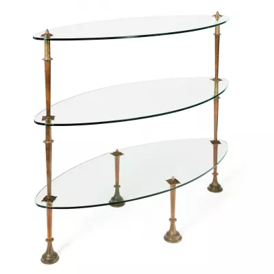 Antikes Bronze, Glas Regal aus den 1920er Jahre 